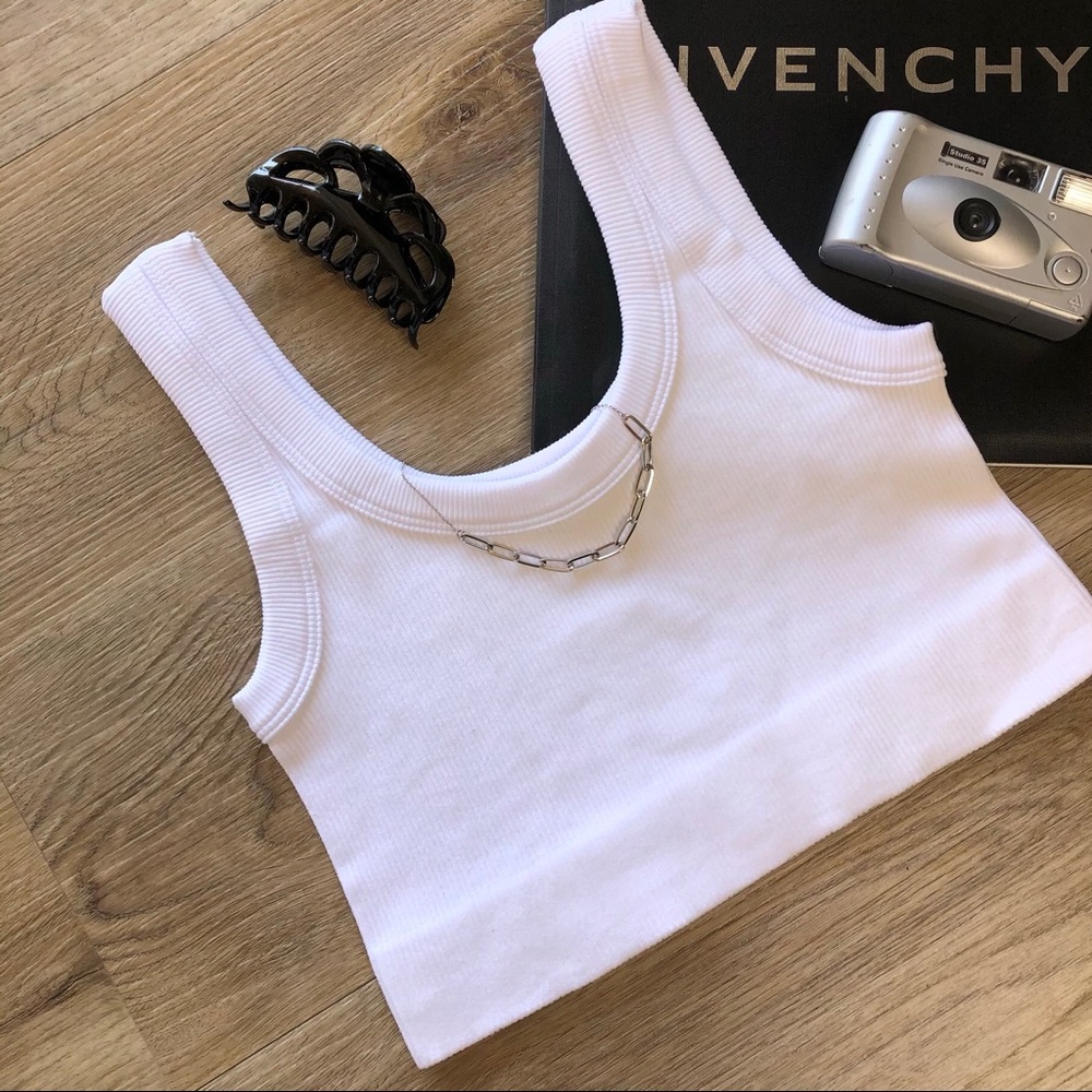Ultra Soft White Ribbed Cropped Muscle Tank